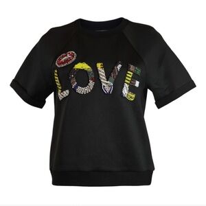 Grey Lab LOVE Beaded Short Sleeve Black Sweatshirt L